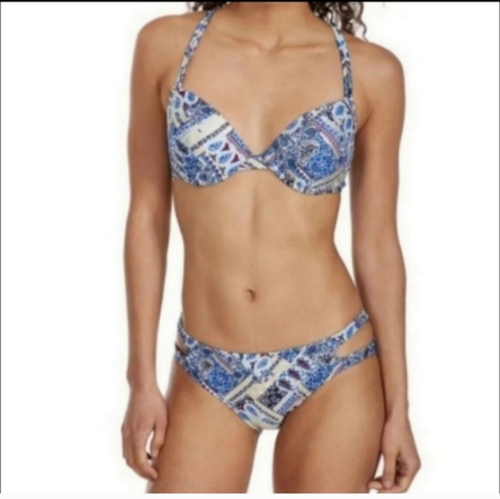 Island Soul blue Paisley Push-Up cut out bikini swimsuit